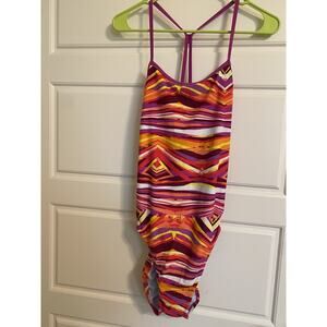 NWT Nike Swim Women’s Logo Reversible One Piece Swimsuit Blue Purple Pink Orange